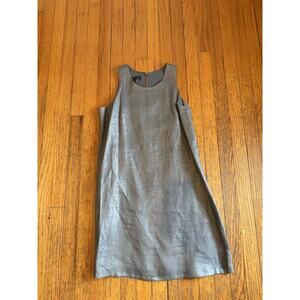 Yansi Fugel Dress Womens 6 Silver Linen Sleeveless Shift Knee Length USA